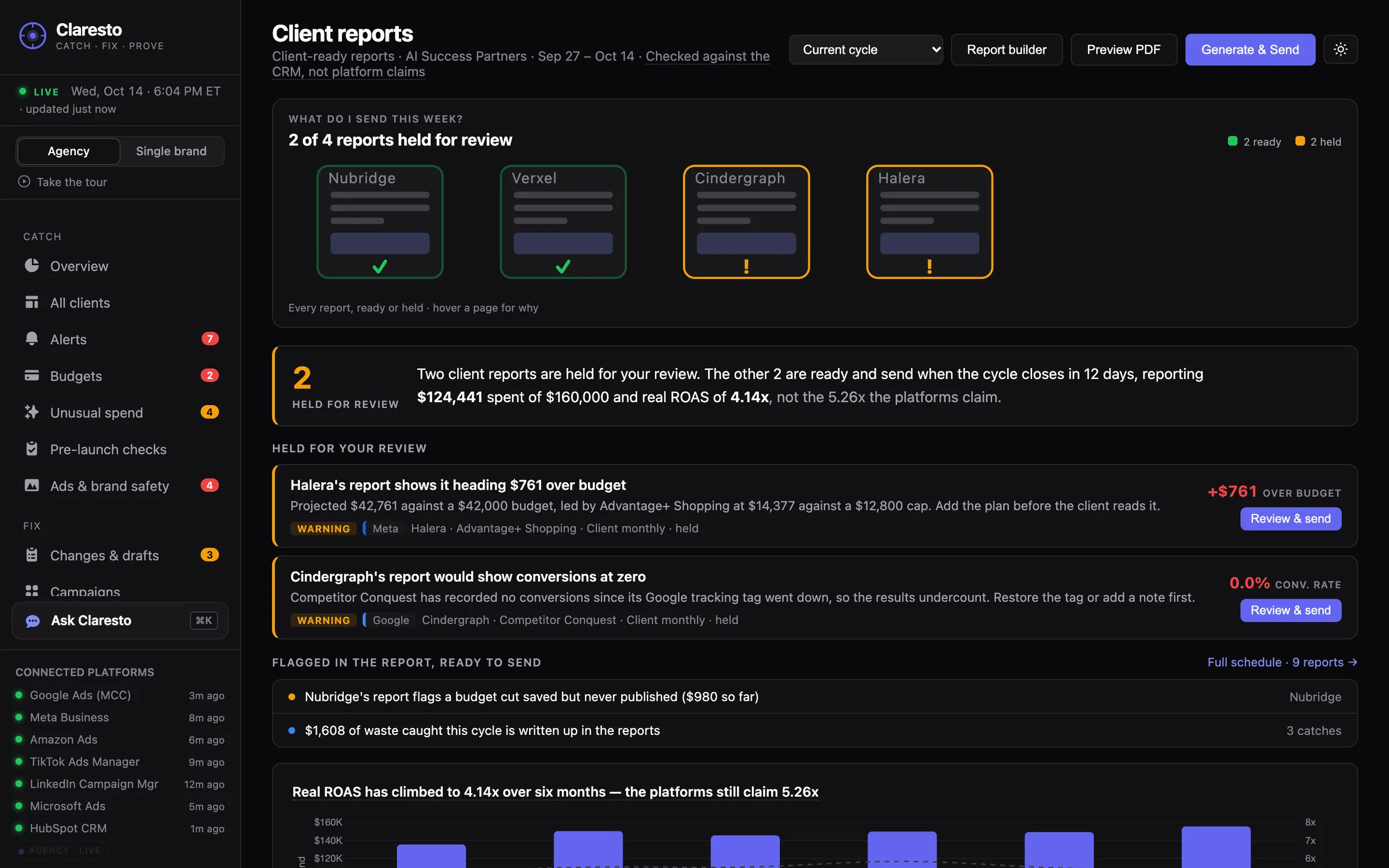 Claresto Client reports: which client reports are ready and which are held for review